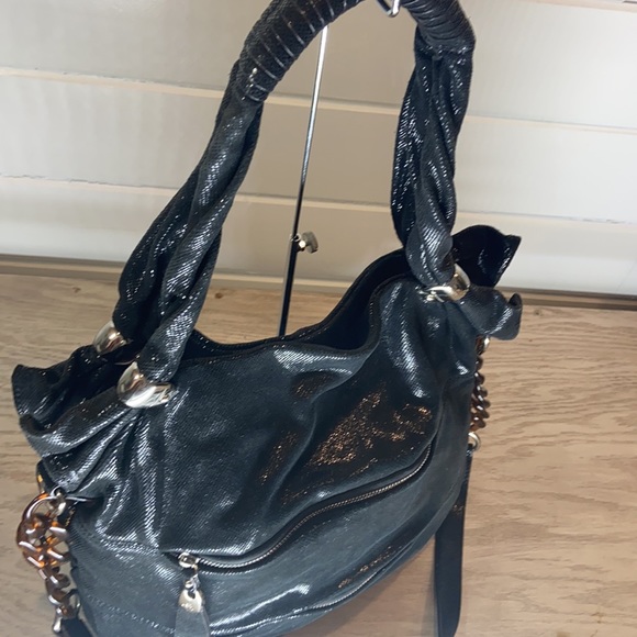 B Makowsky Black Snake Skin Hobo Crossbody - Picture 6 of 10